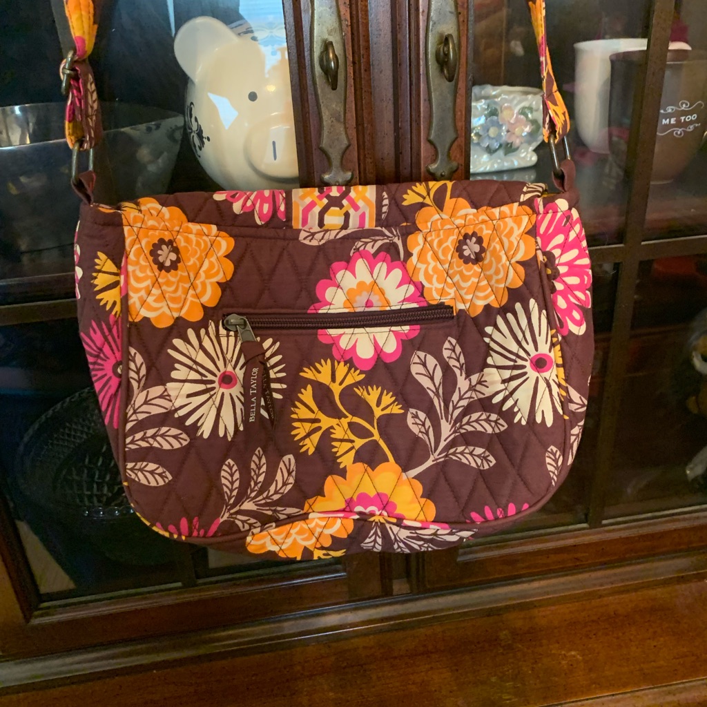 Retired Bella Taylor Brown Pink Orange Floral Small Hobo Quilted Purse Handbag